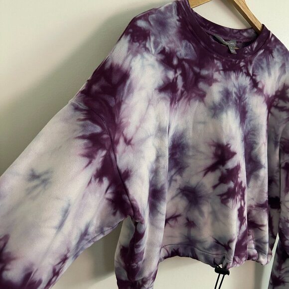 Cobble Lane Cropped Purple Tie Dye Sweatshirt Women Size Large Cotton Blend - Picture 4 of 6